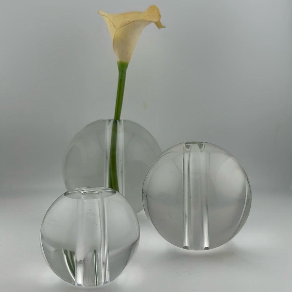 Vintage Set of 3 Glass Orb Ball Candle Holders Vases Decor 5”, 3”, 2.25”